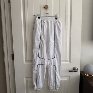 Fashion Nova White Track Joggers with Black Piping